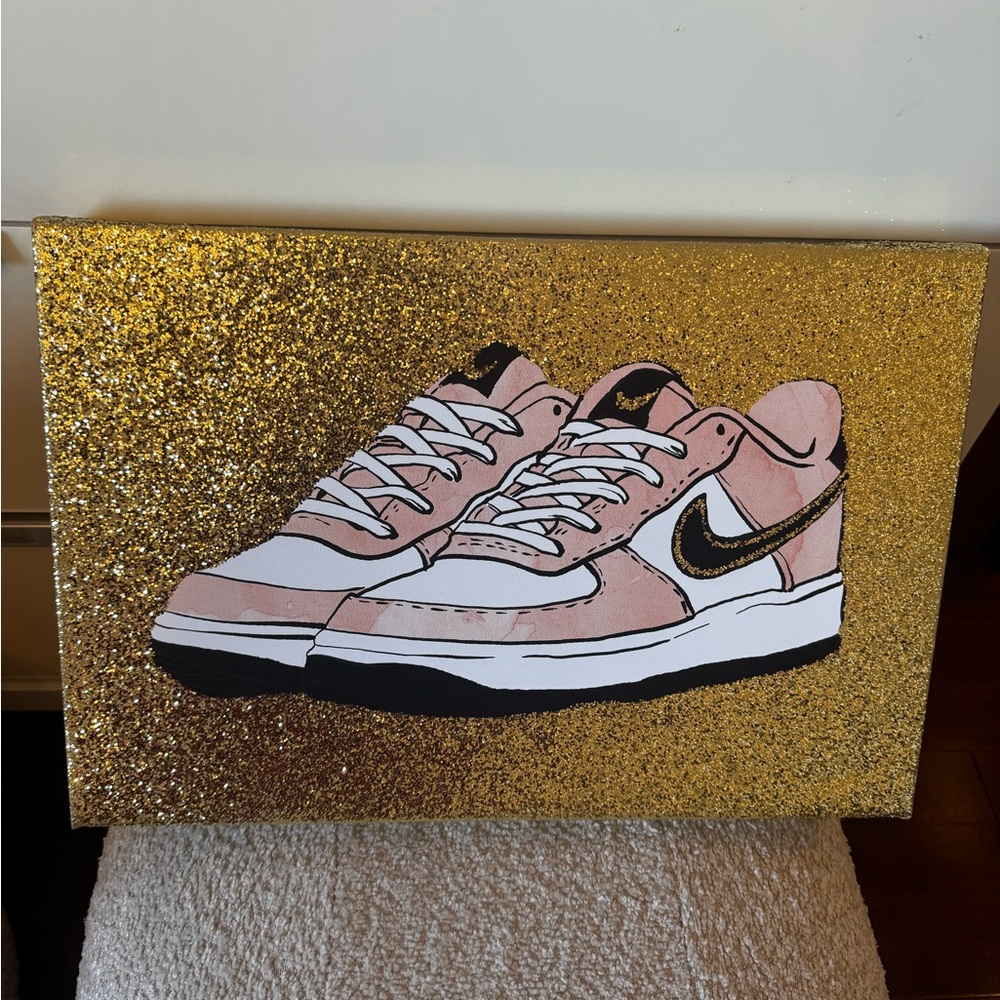Gold and Pink Sneaker Art Canvas